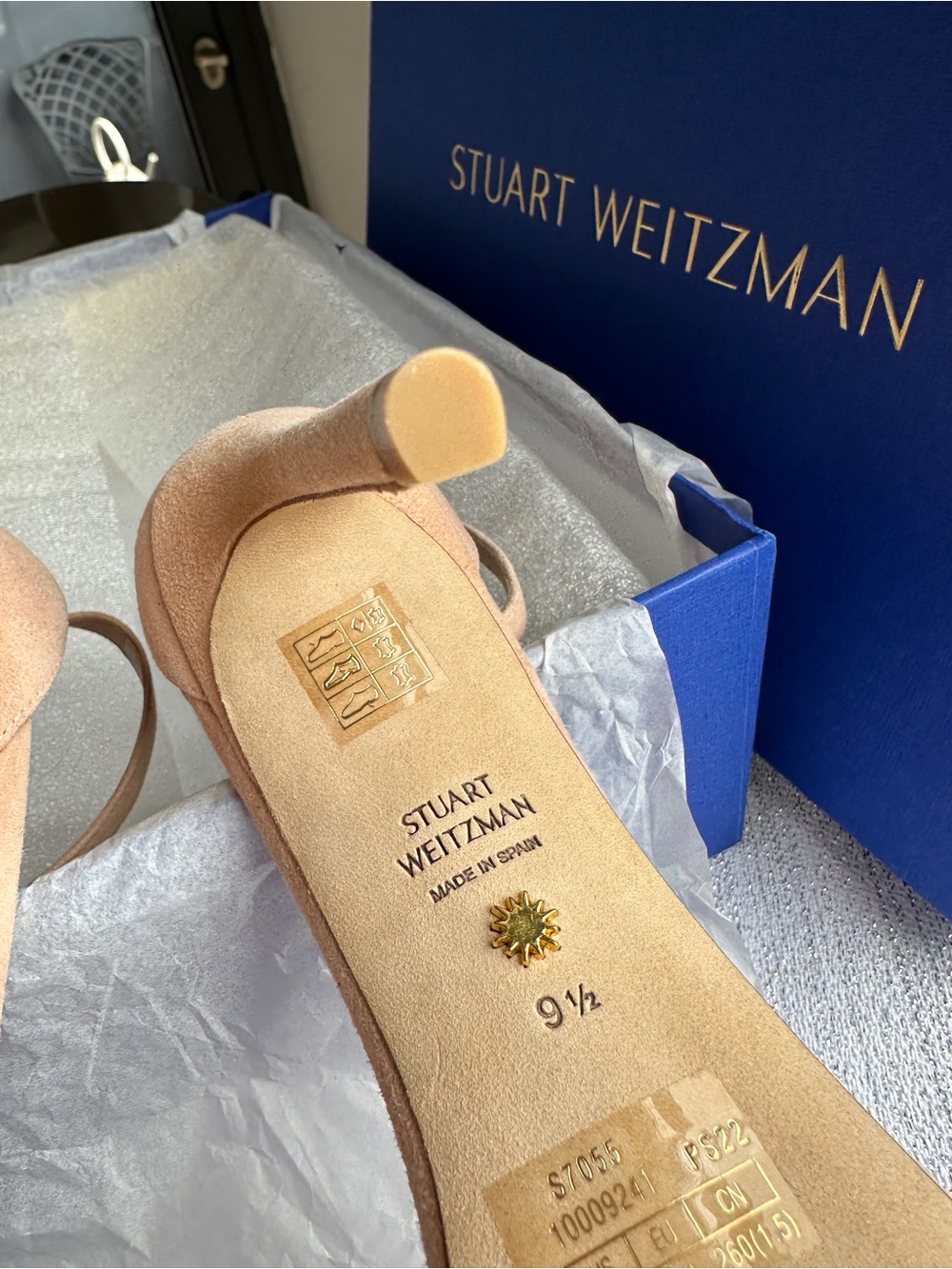Stuart Weitzman Nude Beaded Ankle-Strap Heels - Picture 7 of 14